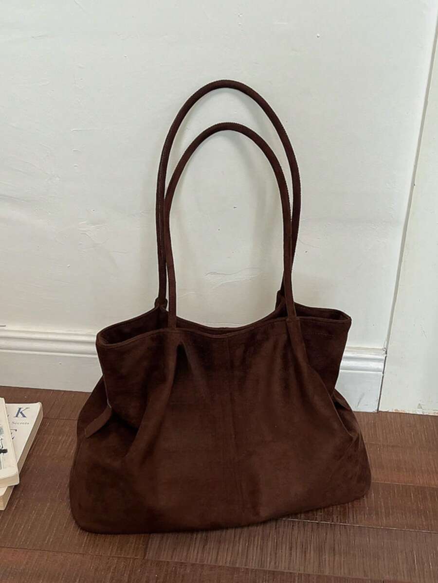 2026 Spring New Coffee Brown & Black Suede Vintage Large Capacity Business Commuter Women's Shoulder Underarm Bag