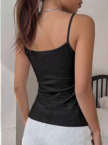 Áo hai dây camisole nữ viền ren, ôm sát, màu trơn, áo tank top mặc trong và mặc ngoài gợi cảm - màu đen - Xem 6
