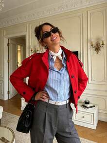 GMFP Women's Red Stand Collar Utility Short Jacket, Casual Commute Style Daily Shopping Commuting Independence Day World Cup Top - Red - View 4