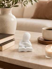 Patung Resin Figur Membaca Dekorasi Meja Rumah Ornamen Bentuk Manusia Abstrak untuk Rak Buku, Meja Kopi, Meja Kantor, Lemari Ruang Tamu, Pajangan, Hadiah Dekorasi Interior untuk Pesta Peresmian Rumah - Meditasi Putih - View 7