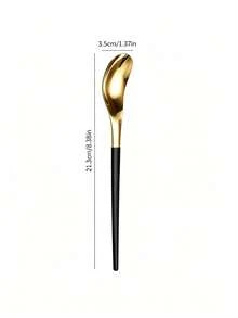 2/4/6pcs Stainless Steel Spoon Set, Reusable Dessert Spoons, Suitable For Home, Restaurant, Afternoon Tea - Gold + Black - View 2