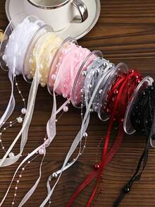 1 Roll 5 Yards Faux Pearl Beaded Chiffon & Organza Lace Trim, Suitable For Wedding Flowers, Christmas Tree Decoration, Sewing Crafts And Gift Wrapping - Multiple Styles - View 4