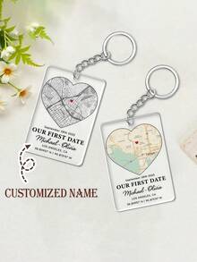 1pc/3pcs/5pcs Personalized Map Keychain, Customized Couple Jewelry, First Date Gift, Couple Keychain, Location Map Keychain, Valentine's Day Gift For Him - Transparent - View 1