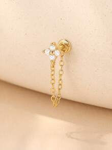 1pc 925 Sterling Silver Clover Tassel Zirconia Nose Stud, Hypoallergenic Cartilage Piercing Jewelry, Unisex Nose Ring, Suitable For Daily Wear And Gift Giving - Gold - View 4