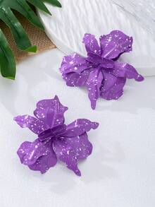 1 Pair Vacation Style Metal Flower Pendant Earrings For Women, Suitable For Daily Wear And Party Outfits, Random Flower Design - Purple - View 2