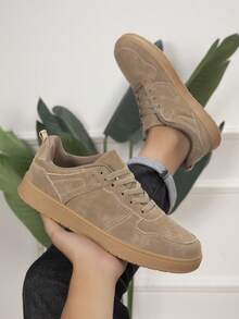 Men's Vintage Lace-Up Casual Sports Shoes Soft Sole Comfortable Daily Wear - Khaki - View 3
