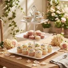 3PCS 3 Tier Cake Stand Afternoon Tea Wedding Plates Party Embossed Tableware - View 7
