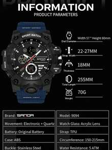 SANDA Men Outdoor Sport Watch, Dual Display 5ATM Waterproof Multi-Function Luminous Military Digital Analog Wristwatch - One Size Fits All - View 8