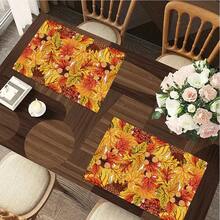 1/4/6pcs Autumn Series Acorn Pine Cone Autumn Leaf Pattern Printed Placemats Suitable For Home Kitchen/Heat-Resistant Table Protector Kitchen Dining Table Party Scene Decoration - Multicolor - View 6