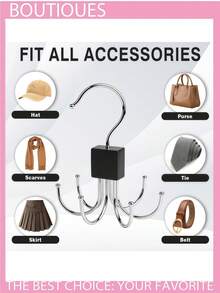2 Pieces Baseball Cap Hanger Set, Belt Storage Hanger, Clothing Storage Hanger, Multifunctional Clothing And Hat Storage Hooks, Features 6 Adjustable Hooks, Ideal For Wardrobe Storage And Display - Black - View 6