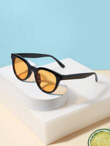 1PC Kids 3-8Y Solid Black Round‑Cat Eye Glossy Plastic Frame Light‑Weight Fashion Eyeglasses, Casual Outdoor All‑Season Party Accessory - Multicolor - View 4
