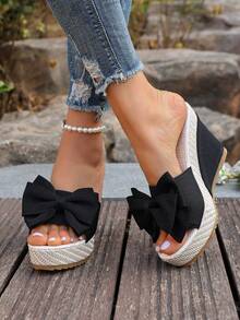 Summer New Slip-On Thick Platform Wedge Heel Slouchy Fashion Lightweight Non-Slip High Heel Sandals For Women (Runs Small) - Black Khaki - View 6