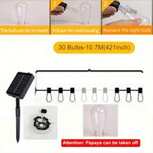 1pc 30/20/10LED Solar String Lights, Warm White LED Outdoor Fairy Lights, 8 Flashing Modes, IP65 Waterproof, Suitable For Patio, Garden, Backyard, Porch Decorative Lighting, Party And Atmosphere Lighting - Papaya Lamp - View 8
