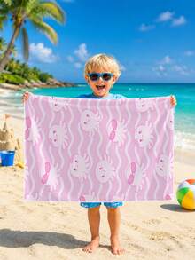 1pc Cartoon Pink Octopus Wave Pattern Children's Beach Towel, Super Soft Microfiber Extra Large Beach Blanket, Super Absorbent Bath Towel, Suitable For Travel, Swimming Pool, Diving, Surfing, Yoga, Camping, Available In Multiple Sizes, Beach Accessories - Multicolor - View 5
