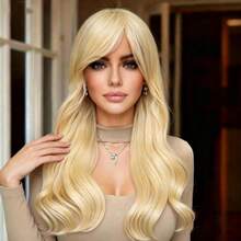 Women's Elegant Gold Long Wavy Wig, Carnival Party Style, Natural Soft High-Quality Heat-Resistant Fiber, Smooth And Silky, Suitable For All Women - Gold - View 4