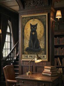 1pc Gothic Tarot Black Cat Guardian Poster, Mysterious Cat Decor, Suitable For Living Room, Bedroom, Bathroom, Office, Perfect Gift For Tarot And Cat Lovers, Cat Decor, Bedroom Decor, Home Accessories, Dark Aesthetic, Home Decor - Multicolor - View 1
