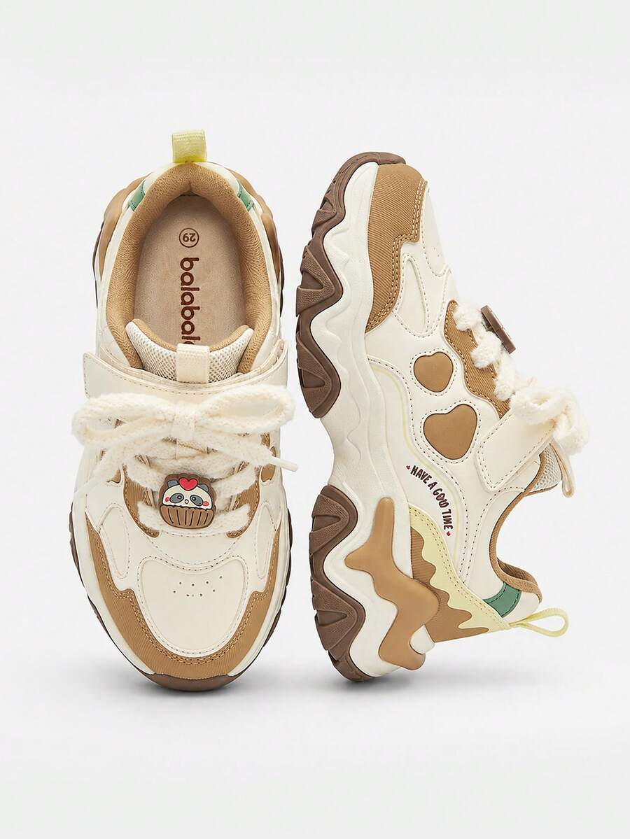 Balabala 2025 Spring/Autumn Girls' Sports Shoes, Non-Slip Thick Sole Sneakers, Sweet Style - Khaki - View 1