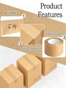1 Roll Waterless High-Adhesion Kraft Paper Tape, Writable Hand-Tearable Masking Packing Tape, Kraft Paper Packaging Tape - , Waterproof Brown Coating, Strong Adhesion Suitable For Masking, Sealing And Premium Packaging, Natural Appearance - C-Brown - View 4