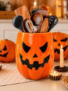 1pc Halloween Pumpkin Jack-O'-Lantern Storage Box, Cute Autumn Home Decor Organizer, Suitable For Makeup Brushes, Kitchen Supplies, Desk And Vanity Essentials - Multicolor - View 1