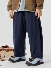 mini bala Boys & Girls Water‑Repellent Durable Loose Tapered Long Pants, 2026 Fall New Arrival - Dark Blue - View 2