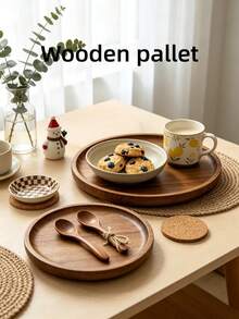 Round Wooden Tray, Restaurant Serving Platter, Multi-Functional Snack Tray, Kitchen Accessory, Autumn Home Decor, Bathroom Storage Tray, Suitable For Dining Table, Holiday Party, Desktop Christmas Decoration - View 1