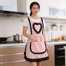 1PC Customizable Text Embroidered Cute Princess Dress Apron, Maid Style Apron, Heart Design Large Pocket Apron, Hand Drying Apron, Adjustable Apron, Art Studio Apron, Beautiful - Multicolor - View 7