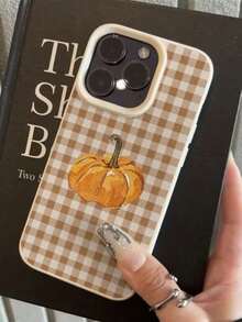 1 PC Stylish Checkered Pumpkin Phone Case, Autumn/Winter Style, 17 Pro Max TPU Protective Cover, Compatible With IPhone 11/12/13/14/15/16/16 Pro Max, Compatible With Iphone 17/17 Pro/17 Pro Max/Air Cases - Multicolor - View 2