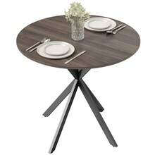 Round Dining Table For 2 People With Wood-Look Top And Cross Steel Base, Brown - Dark Brown - View 4