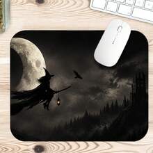 1pc Full Moon Flying Witch Raven And Misty Forest Extended Gaming Mouse Pad, Large Computer Desk Mat For Gamers And Home Office, Black Gray Gothic Halloween Decor - View 6