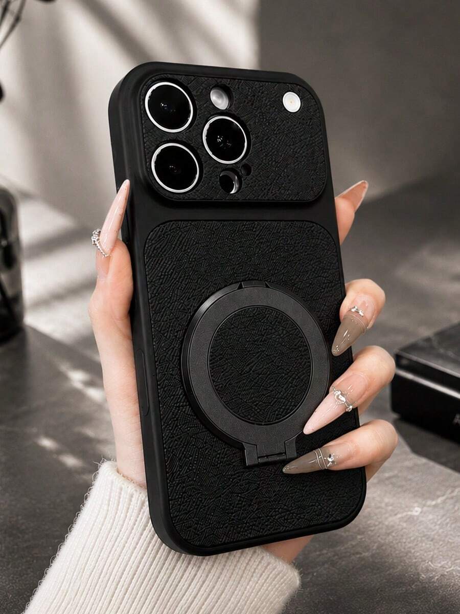 MewTrek Luxury Litchi Texture PU Leather Phone Case, Magnetic Ring Stand, Large Lens Opening, Full Coverage Shockproof Anti-Drop Protective Shell, Compatible With IPhone, Galaxy, Honor, Reno, MOTO
