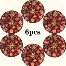 Christmas Best Seller 6pcs Red Christmas Non-Slip Coasters, Vibrant Snowflake, Wooden Cup Coasters, Suitable For Home Kitchen Dining Table Party, Winter Holiday, Protect Tabletop Decor, Christmas Decoration Gift - Wooden Coaster-2681 - View 6