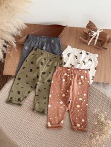 4Pcs/Set Baby Leggings, Cute Cartoon Print Soft Elastic Baby Casual Home Pants - Multicolor - View 3