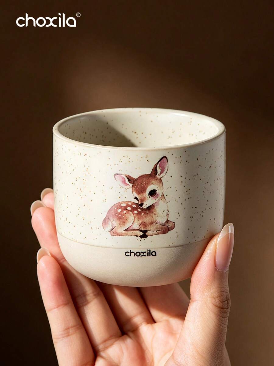 choxila Wide Mouth Ceramic Latte Mug Sweet Deer Pattern Decorative Porcelain Coffee Cup Practical Table Drinkware For Kitchen Counter Office Station And Everyday Beverage Serving - Multicolor - View 1