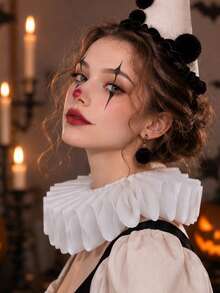 1pc Halloween Vintage Pierrot Clown Women Costume, Retro Jester Outfit For Cosplay Party - Pleated Faux Collar - View 3