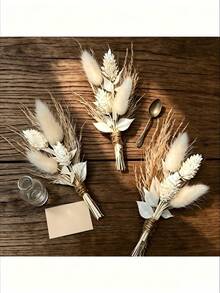 Mini Artificial Flower Bouquet Bohemian Wedding Decor Men's Boutonniere Table Centerpiece Reed Grass Birthday Cake Deco - G20 - View 1