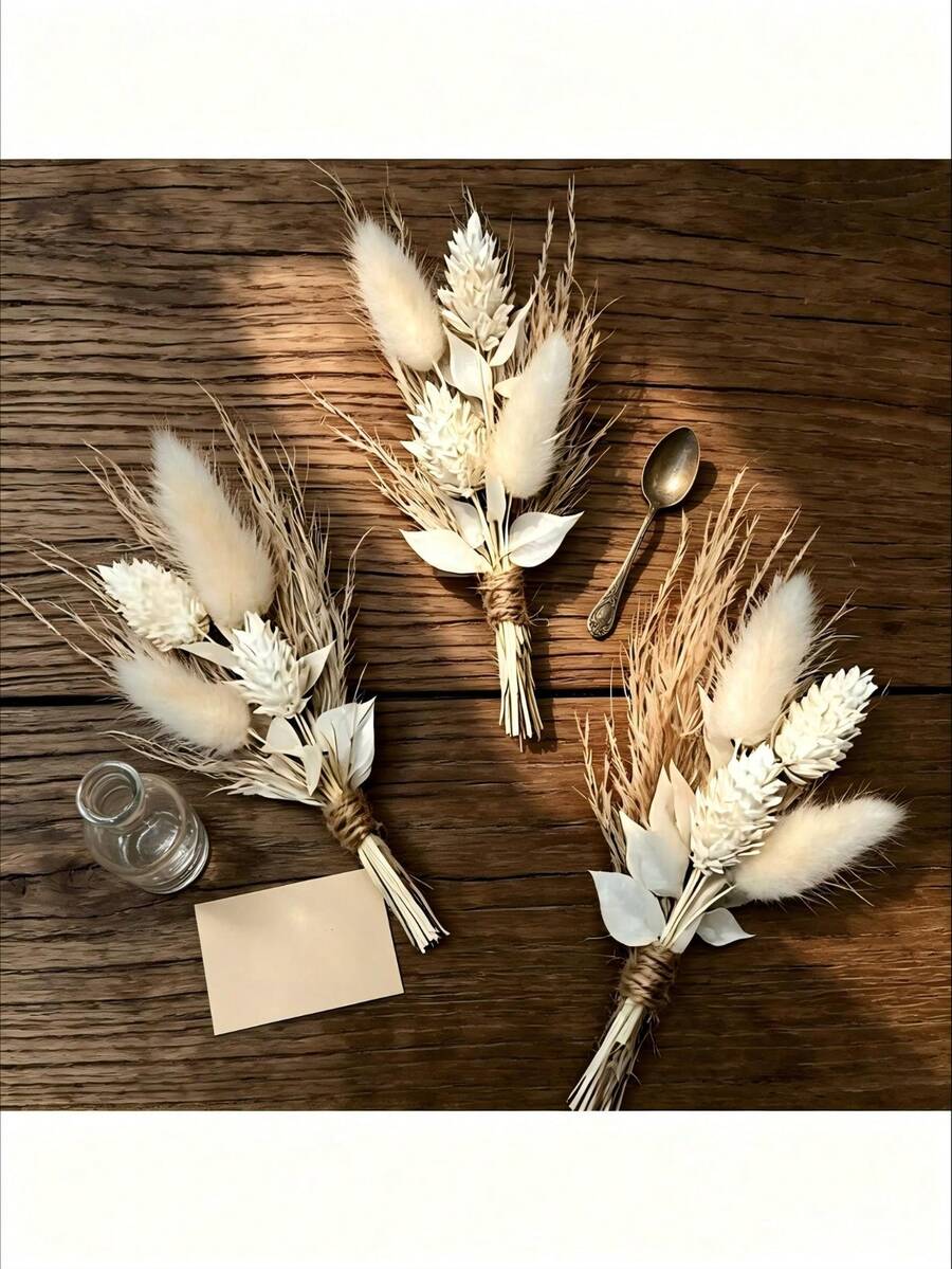 Mini Artificial Flower Bouquet Bohemian Wedding Decor Men's Boutonniere Table Centerpiece Reed Grass Birthday Cake Deco - G20 - View 1