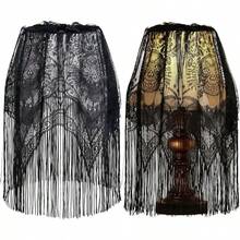 Gothic Black Lace Skull Tassel Lampshade, Elegant Gothic Pendant Light Shade, Suitable For Halloween Decoration, Pendant Light, Table Lamp, Ceiling Light, Party Decoration - Lace Fringe Style - View 1