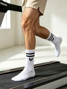 7 Pairs Random Assorted Men's Striped Mid-Calf Socks, Popular Colorway, Daily Streetwear Matching, Multi-Color Random Shipment - Multicolor - View 5