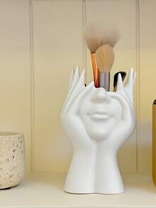 1pc High-End Creative Human Body Art Makeup Brush Holder, Decorative Desktop Pen Holder, Multi-Functional Makeup Tool Storage Box, Large Capacity Beauty Storage Container For Vanity And Bathroom - Face-shaped Storage Box - View 18