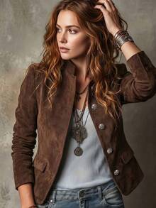 Women's Solid Color Casual Versatile Daily Long Sleeve Jacket - Brown - View 4