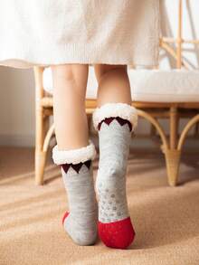 1 Pair Women's Fuzzy Socks, Thick Fleece Mid-Calf Socks, Autumn/Winter Christmas Gift For Women - Light Grey - View 4