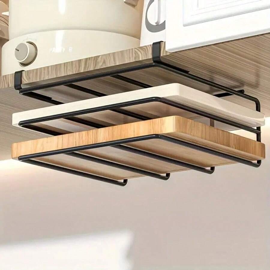 Double-Layer Stainless Steel Under-Cabinet Storage Rack, Suitable For Cutting Boards, Paper Towels And Pot Lids - Easy Access, Organized Storage - 1pc, Practical Storage Organizer - Multicolor - View 1