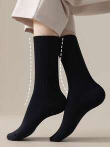 1/3/5/10/15/20 Pairs Women's Solid Color Minimalist Comfortable Breathable Mid-Calf Socks - Black - View 9