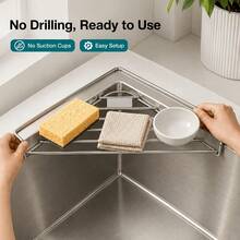Metal Sink Corner Rack, Triangular Sink Top Drainer, For Placing Sponges, Cloths, Cups And Small Bowls, Drill-Free Space-Saving Kitchen Sink Organizer - Tripod - View 3