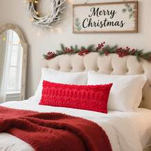 1pc Textured Christmas Tree & Snowflake Pattern Throw Pillow Cover, Plush Jacquard Knit Cushion Case, Christmas Holiday Sofa Home Decor Pillowcase, Without Pillow Insert, 18X18 Red - Red Tree - View 2