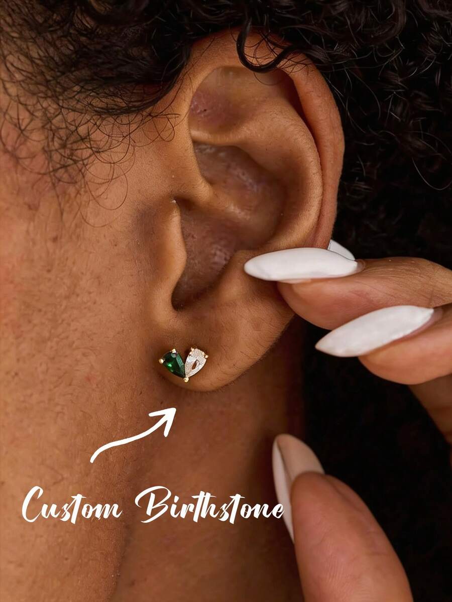 Custom Heart Birthstone Earrings, Daily Earrings, Stud Earrings,Wedding Earrings, Bridal Earrings,Mom Gift, Christmas Gift For Her - Multicolor - View 1