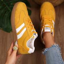 Burgundy & White Colorblock German Training Sneakers, Full Toe Cap Anti-Kick, Soft Lining, Office Commute Shoes - Mustard Yellow - View 4