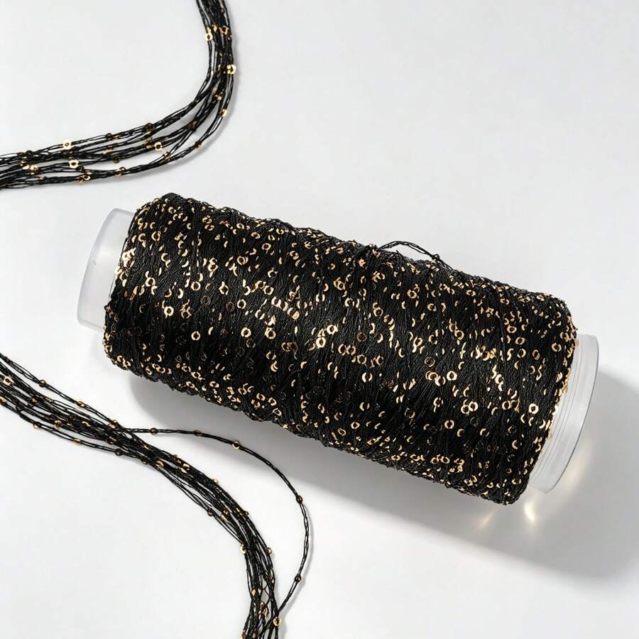 50g/1pc Premium Hand-Blended Sequins Yarn For Crochet And Knitting, Black Gold Beaded Yarn For Woven Bags - 50g/pc - View 1