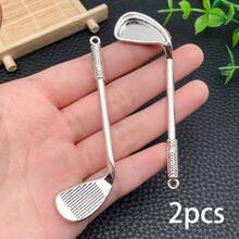 2/6pcs Sports Charms Badminton Racket Tennis Racket Golf Club Basketball Ball Pendants For DIY Bracelet Earring Necklace Jewelry Making Supplies - Silver - View 9