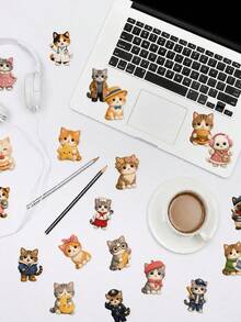 50Pcs Plush Cat Paradise Stickers, Soft Wool‑Textured Cat Illustrations, Rich Outfits And Accessory Elements, Warm Healing Color Palette, For Journal, Water Bottle, Notebook, Storage Box Decoration - Multicolor - View 3